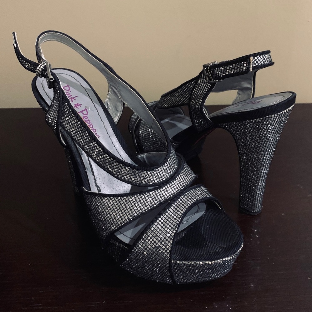 Pink & Pepper Silver Glitter Heels